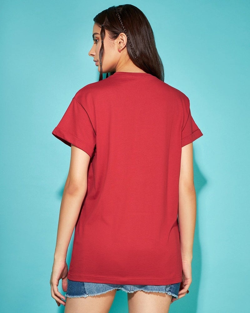 bewakoof Women's Red Boyfriend T-shirt - Image 4