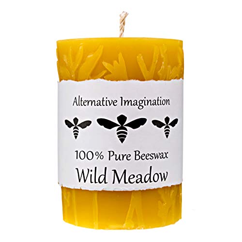 Wild Meadow Beeswax Candle  100 Pure Beeswax Natural Pillar Candles  40 Hour Long Burn 3x4 Inch  Unscented Smokeless Dripless  Alternative Imagination