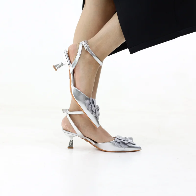 LAMARAPARIS ROSETTE POINTED-TOE ANKLE STRAP 6CM HEEL WITH FLORAL