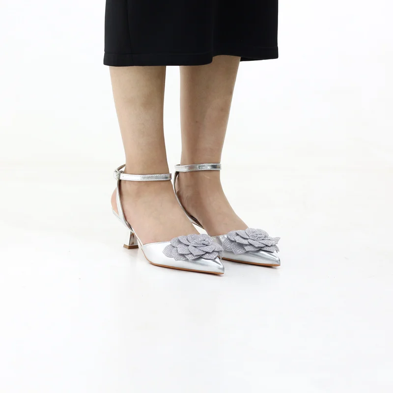 ROSETTE POINTED-TOE ANKLE STRAP 6CM HEEL WITH FLORAL