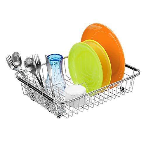 Slideep Expandable Dish Drying Rack, Stainless Steel Over The Sink Dish Rack, in Sink or On Counter Dish Drainer with Stainless Steel Removable Utensil Holder - Image 2