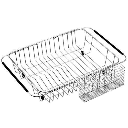 Slideep Expandable Dish Drying Rack, Stainless Steel Over The Sink Dish Rack, in Sink or On Counter Dish Drainer with Stainless Steel Removable Utensil Holder - Image 1