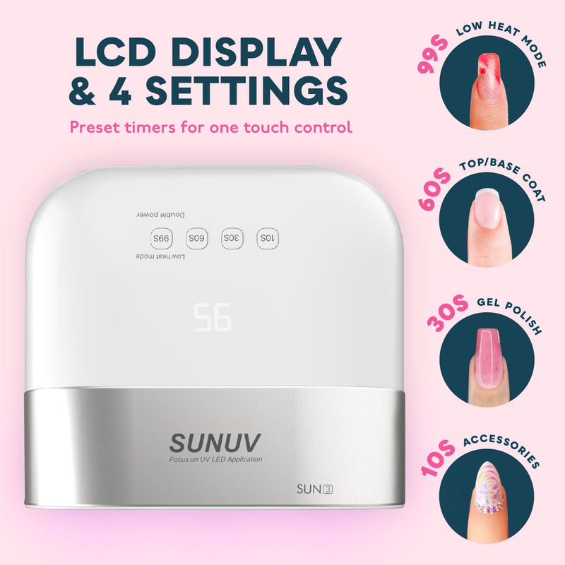SUNUV SUN3 ضوء UV احترافي لأظافر الجل، مصباح أظافر LED لطلاء الجل مع 4 مؤقتات ومستشعر، 39 حبة LED، مجفف UV لصالون المنزل هدية للمرأة الأم الفتاة - Image 3