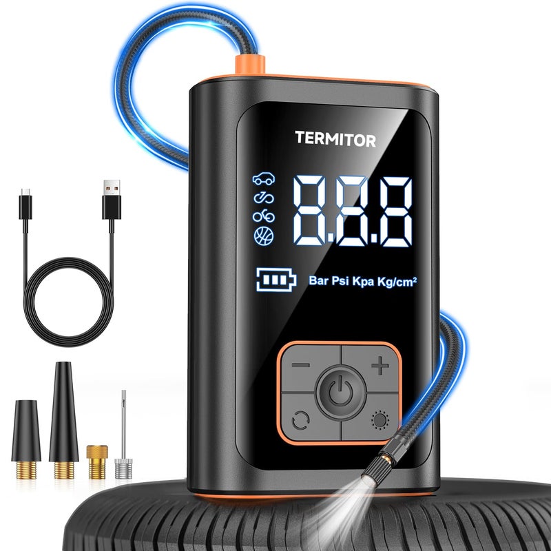 Termitor Tire Inflator Portable Air Compressor 150PSI Cordless Air Pump for Car Motorcycle Bicycle Tires Balls Auto Air Compressor with Digital Pressure Gauge Emergency LED Light