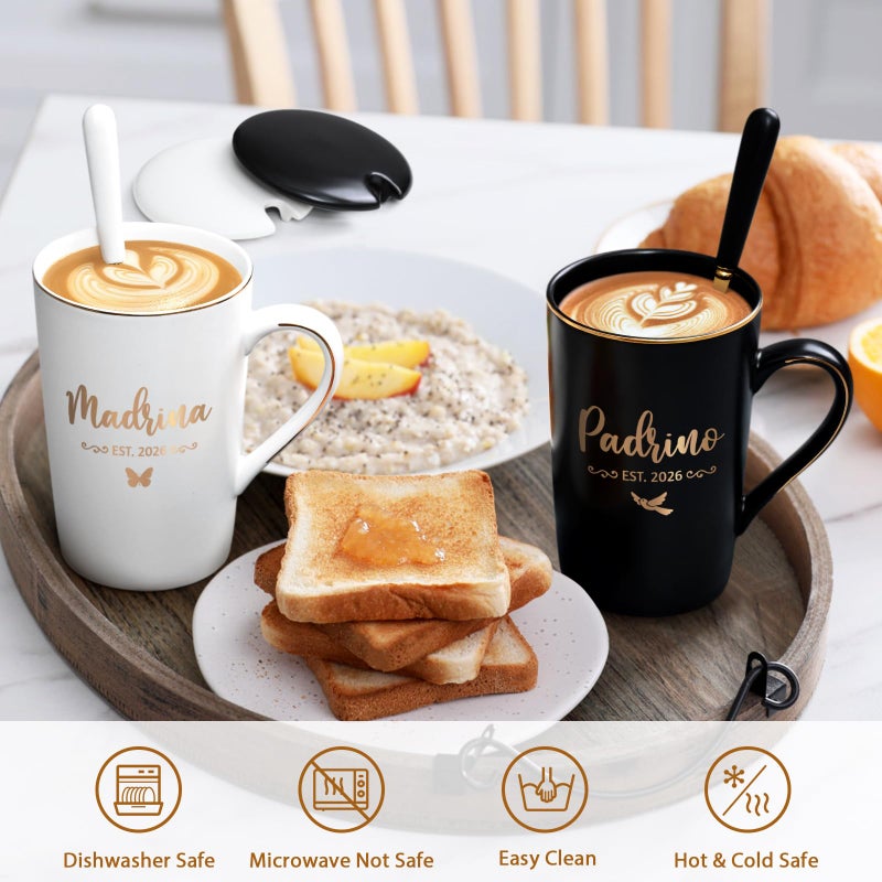 Maustic Godparents Proposal Gift, Padrinos Madrina Proposal Gift, Padrino Madrina Est 2026 Mugs Set, Will You Be My Godparents Gifts, Godmother Godfather Gifts for Baptism, 14 Oz Black & White - Image 5