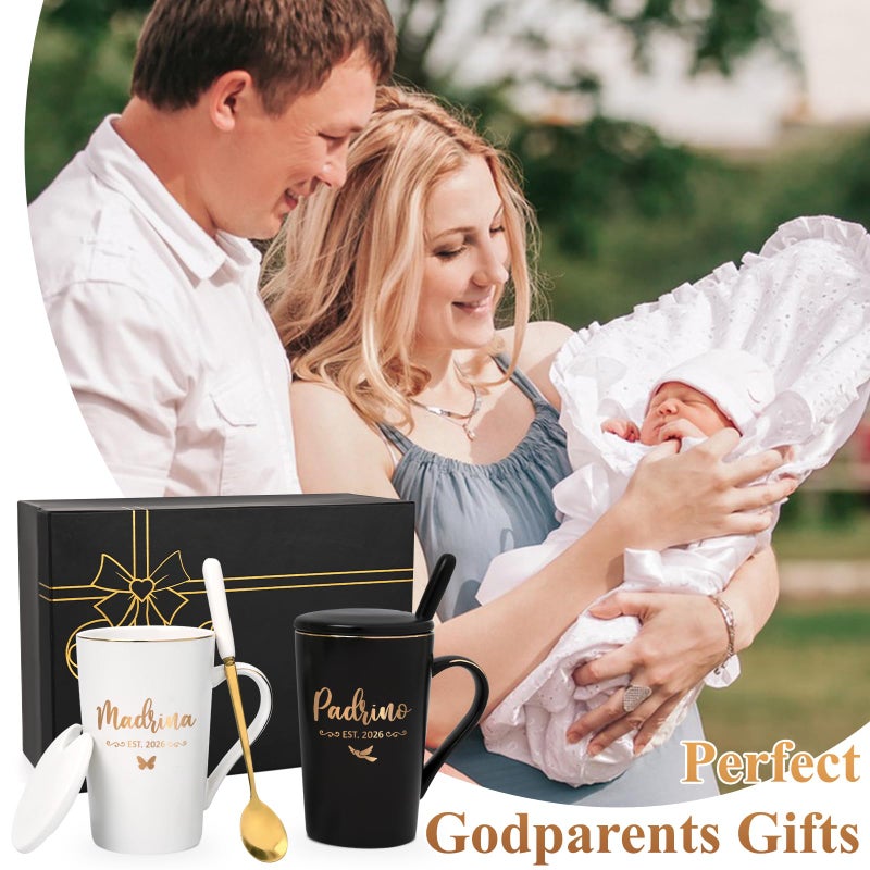 Maustic Godparents Proposal Gift, Padrinos Madrina Proposal Gift, Padrino Madrina Est 2026 Mugs Set, Will You Be My Godparents Gifts, Godmother Godfather Gifts for Baptism, 14 Oz Black & White - Image 3