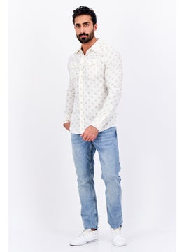 Wrangler Men Regular Fit Allover Print Long Sleeves Casual Shirt, Beige  - Image 3