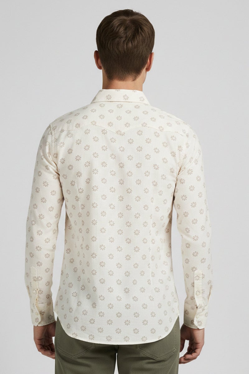 Wrangler Men Regular Fit Allover Print Long Sleeves Casual Shirt, Beige - Image 4
