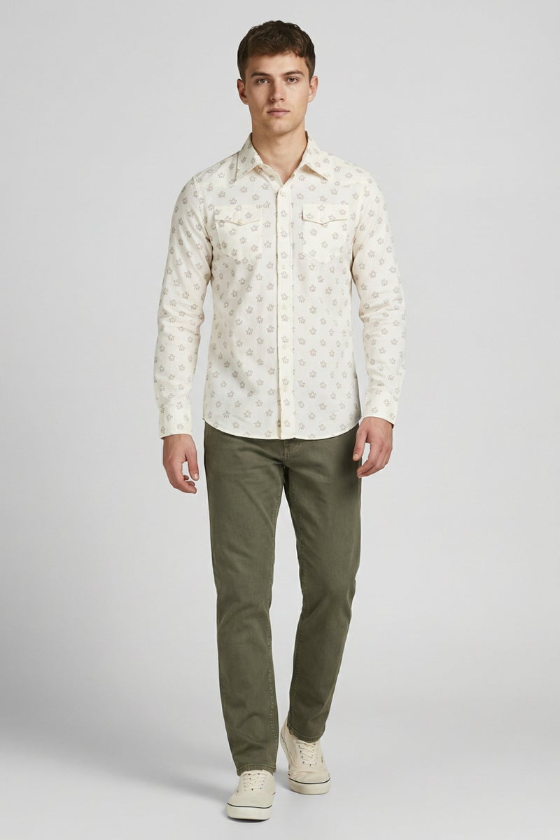 Wrangler Men Regular Fit Allover Print Long Sleeves Casual Shirt, Beige - Image 2