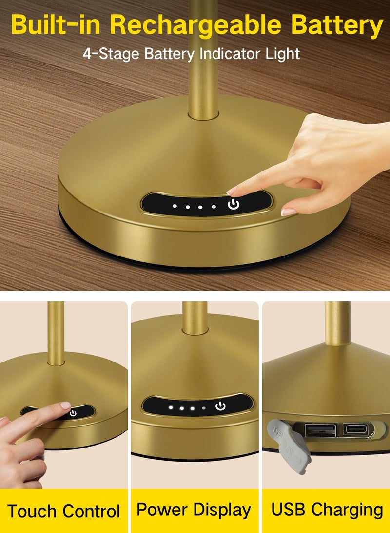 OUTON Touch Control LED Table Lamp – Rechargeable & Cordless with 3-Color Dimmable Light & Stepless Dimming, Waterproof, Memory Function,Battery Indicator &USB Charging – Modern Portable Table Lamp for Bedroom, Dining Table, Office, and Reading – Elegant Gift for Home Decor - Image 3