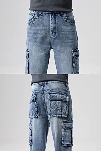 Idopy Men`s Loose Fit Motorcycle Multi-Pockets Workwear Denim Cargo Jeans Plus Size (2671 Blue, 40) - Image 5
