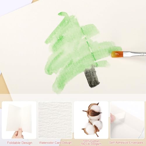 ProSuites 70 Sets Blank Watercolor Cards with Envelopes, 140lb/300GSM Cotton Watercolor Paper Cards, 4 x 6 in Foldable Watercolor Postcards with Envelopes for Greeting Cards Birthday Wedding Invitations - Image 3