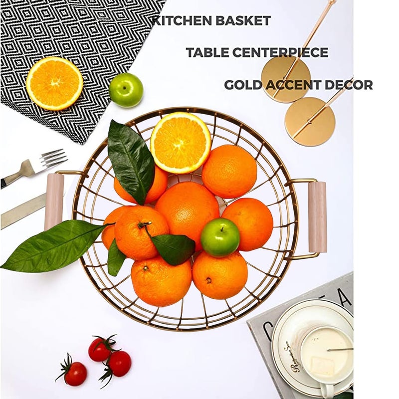 YORWAN Label Wire Fruit Vegetable BasketStorage Basket for Snacks Candy Households Items Modern Fruit Storage Stand for Kitchen Living Room Countertop Large Round Bowl_Gold - Image 5