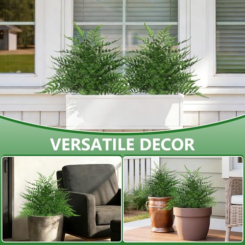 Grooy Artificial Fern Topiary Ball with Ground Spike, Set of 2 Realistic Boston Fern Plants Shrub, Fake UV Resistant Evergreen Bushes Tree for Porch Garden Indoor Outdoor Decor - Image 3