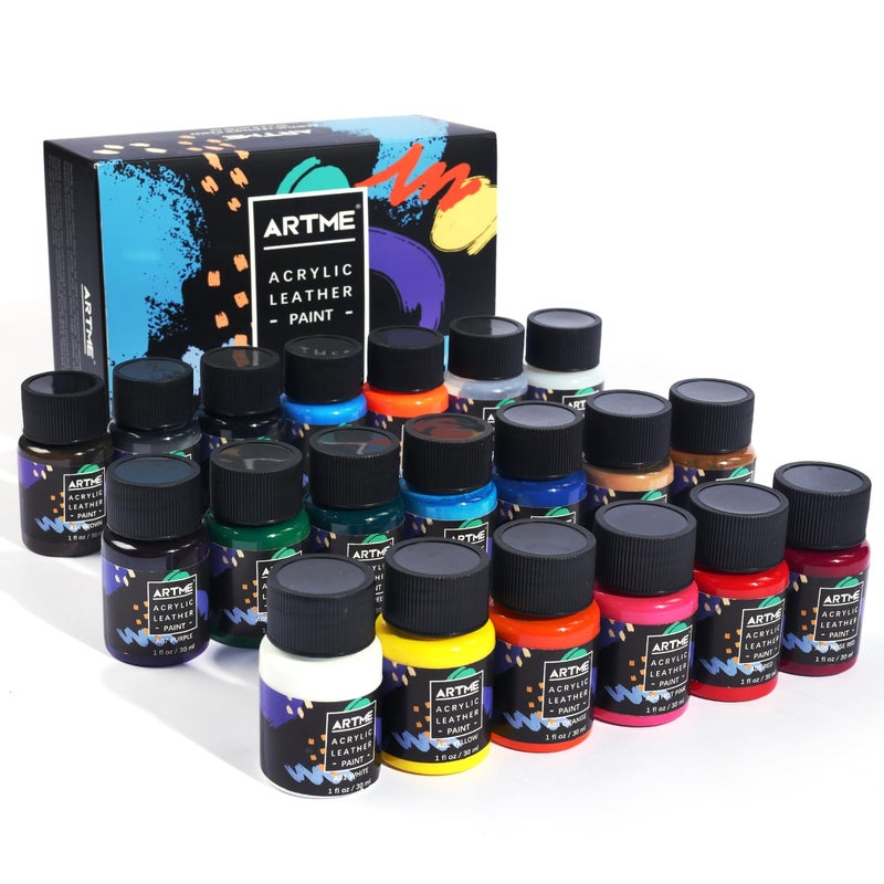 ARTME Acrylic Leather Paint Set, 20 Colors x 30ml Acrylic Leather Dye Kit Perfect for Shoes, Sneakers, Jackets, Sofa, and Car Seat - Image 1