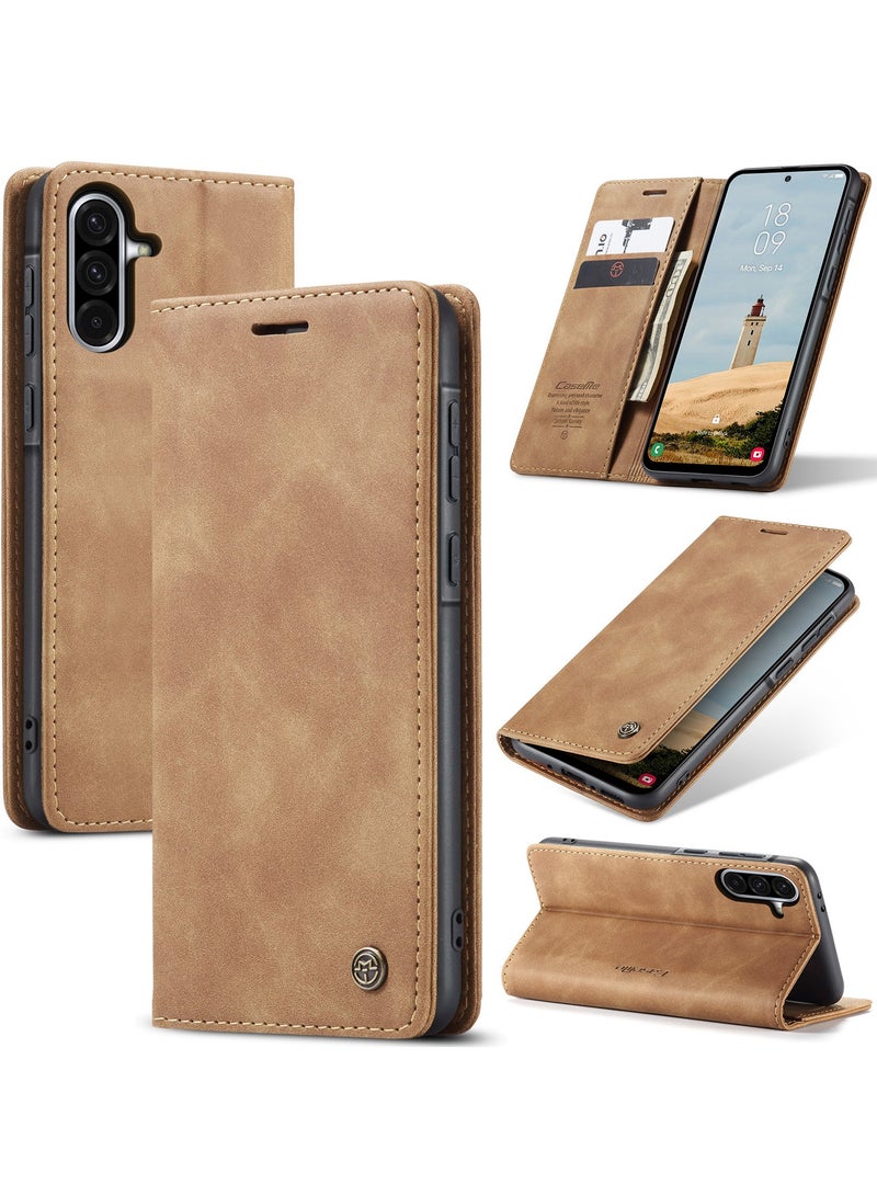 CaseMe Phone Case Luxury PU Leather Design 013 Flip Cover Card Slot Holder Cover For Samsung Galaxy A36 (Brown) - Image 1