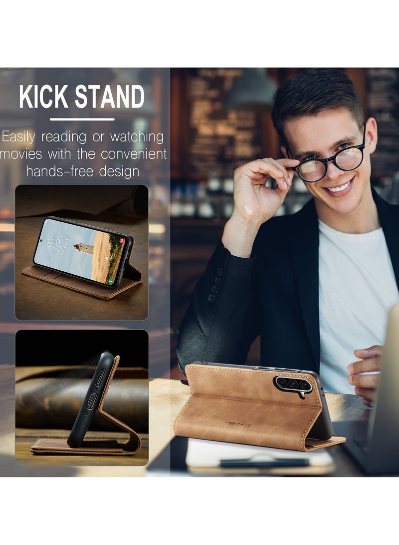 CaseMe Phone Case Luxury PU Leather Design 013 Flip Cover Card Slot Holder Cover For Samsung Galaxy A36 (Brown) - Image 2