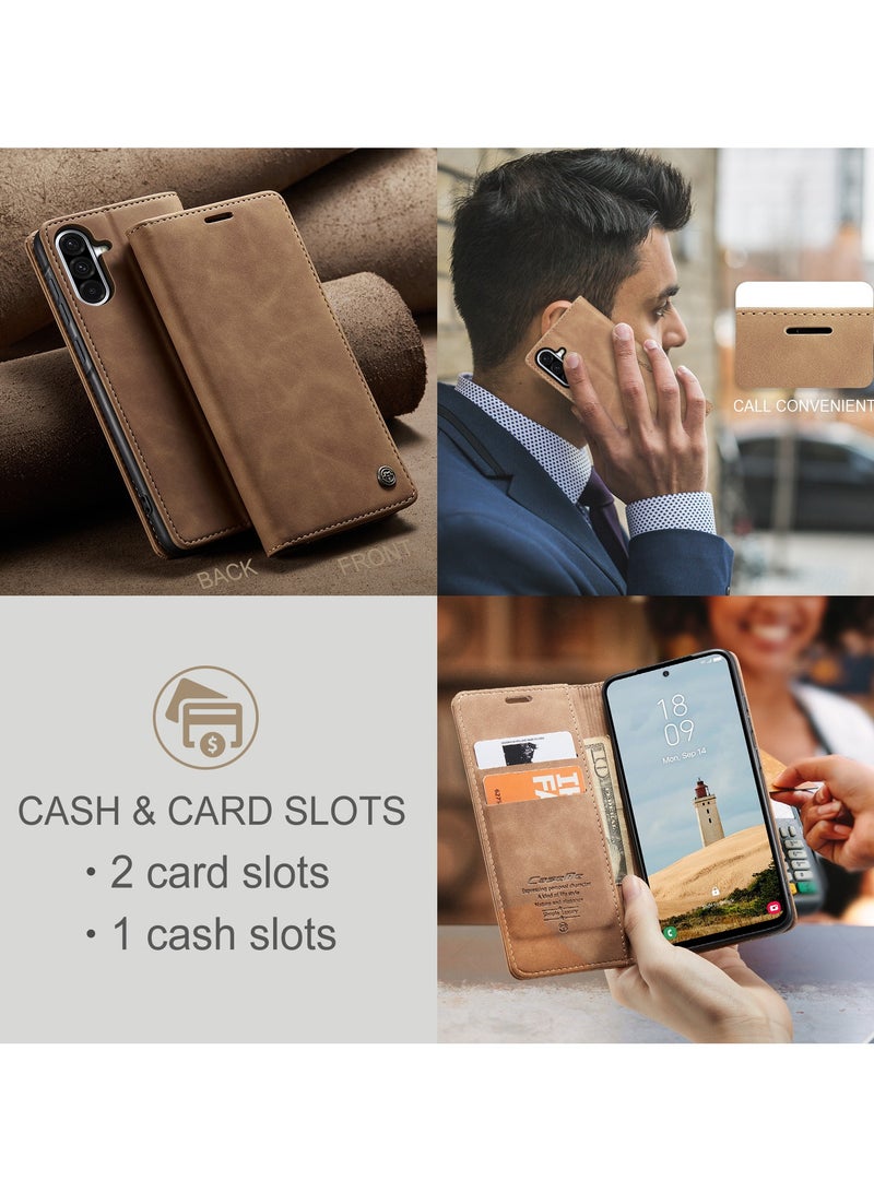 CaseMe Phone Case Luxury PU Leather Design 013 Flip Cover Card Slot Holder Cover For Samsung Galaxy A36 (Brown) - Image 4