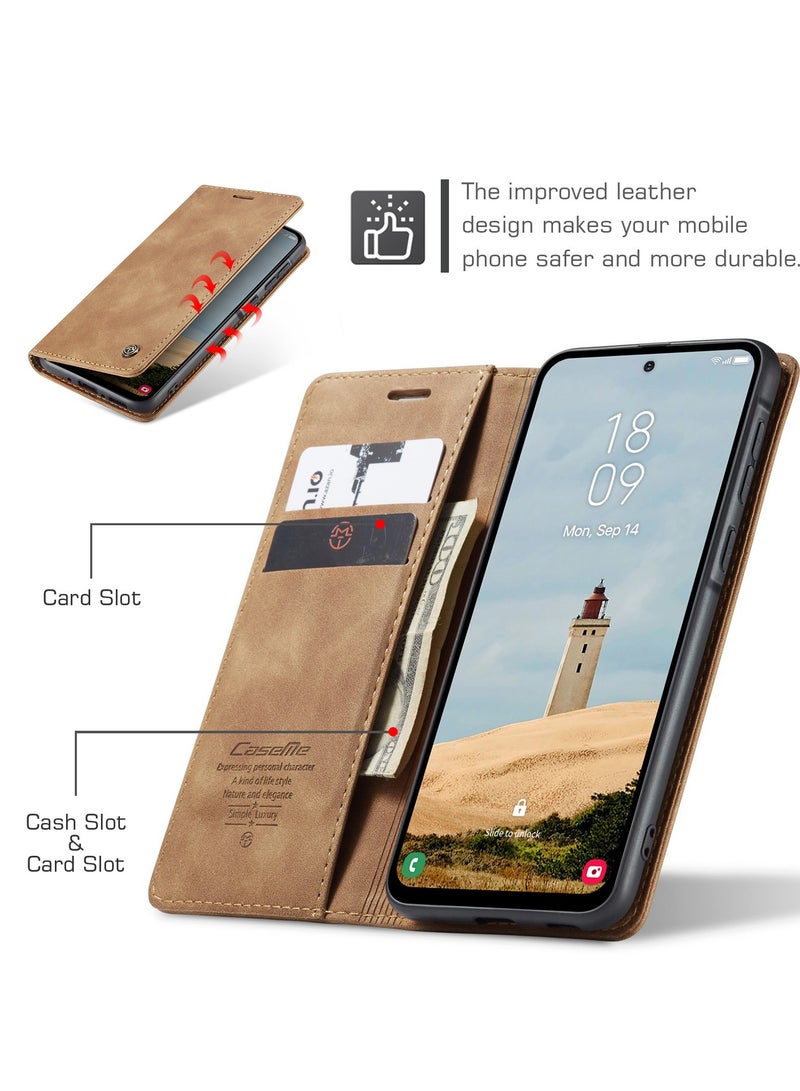 CaseMe Phone Case Luxury PU Leather Design 013 Flip Cover Card Slot Holder Cover For Samsung Galaxy A36 (Brown) - Image 5