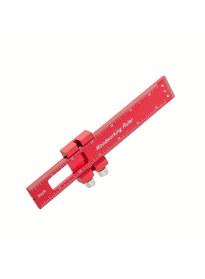 Red Three Piece Precision Woodworking Rulers with Sliding Limiters Imperial Metric - Image 3
