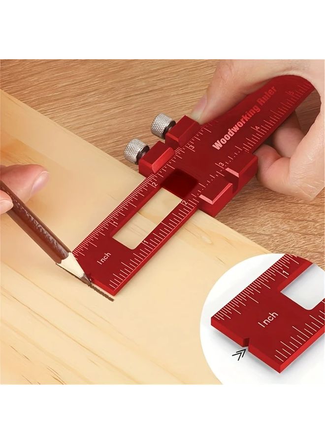 Red Three Piece Precision Woodworking Rulers with Sliding Limiters Imperial Metric - Image 5