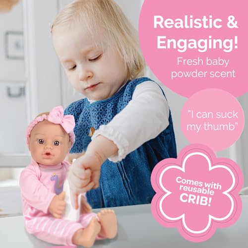 Adora Sweet Baby - 11” Soft & Cuddly Baby Doll, Realistic Features, Gentle Scent, Machine Washable, Lightweight & Easy to Hold | Adorable Playmate (Girl Dino) - Image 3
