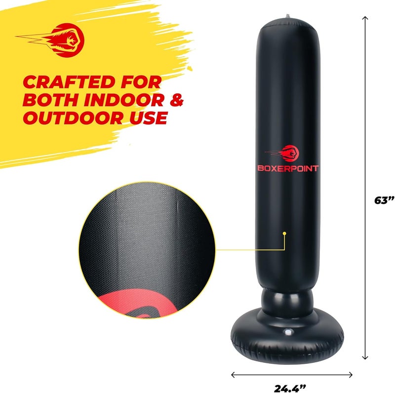 BOXERPOINT Inflatable Punching Bag for Kids Ages 3-8 - 63-Inch Freestanding Martial Arts Training Target for Karate, Taekwondo & MMA, Birthday Gift Toy - Boxing Bag - Image 5