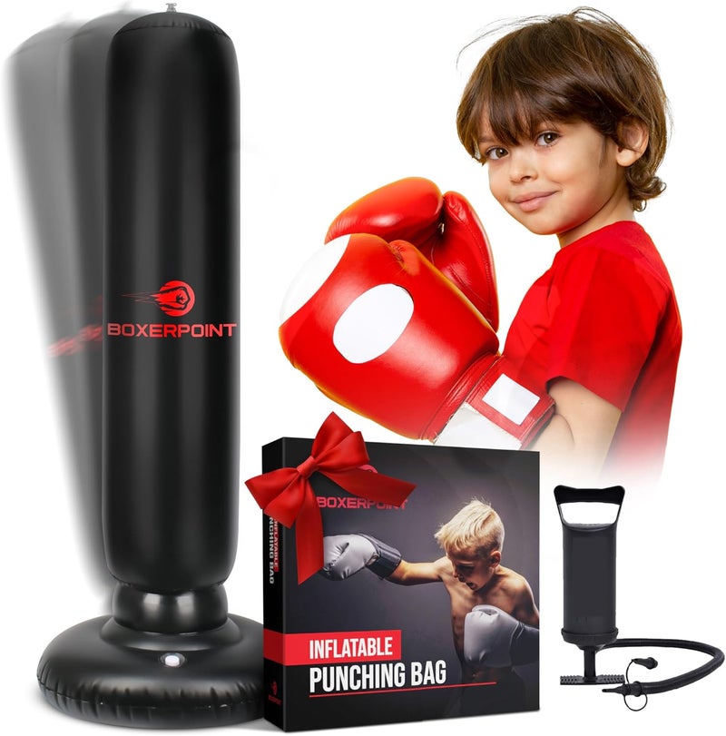 BOXERPOINT Inflatable Punching Bag for Kids Ages 3-8 - 63-Inch Freestanding Martial Arts Training Target for Karate, Taekwondo & MMA, Birthday Gift Toy - Boxing Bag - Image 1