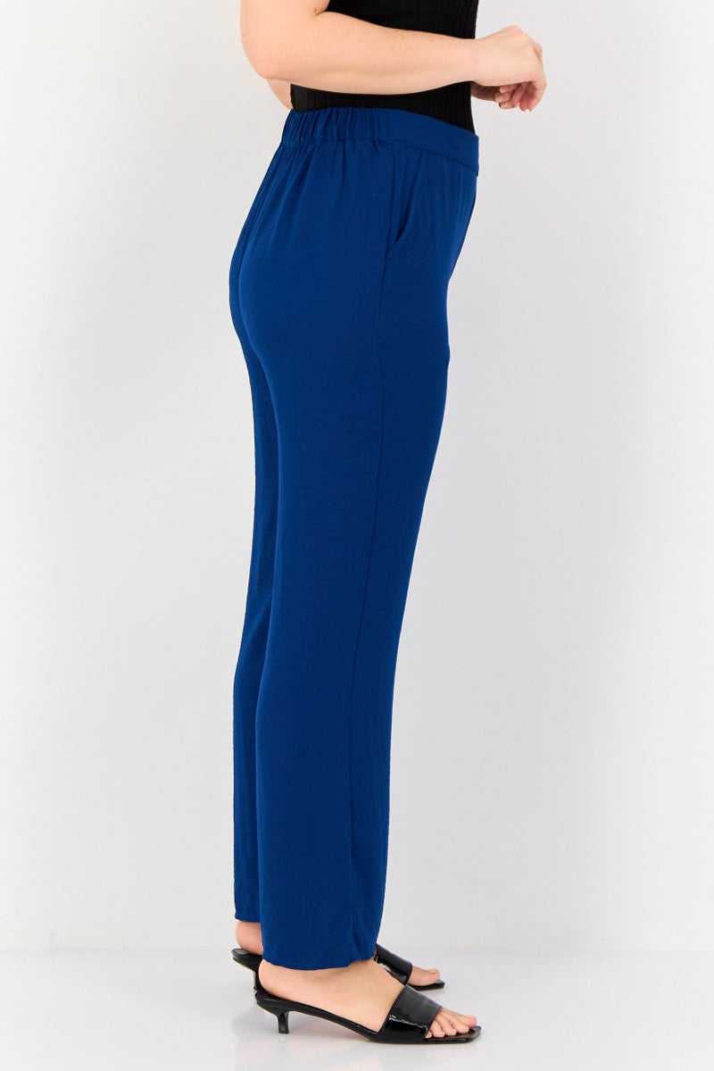 ONLY Women Regular Fit Solid Wide Leg Pants, Blue - Image 2