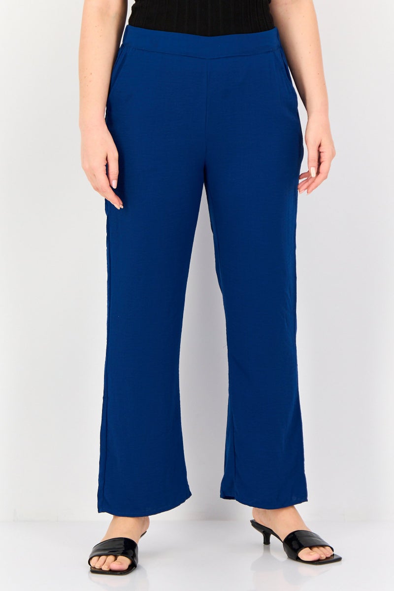 ONLY Women Regular Fit Solid Wide Leg Pants, Blue - Image 1