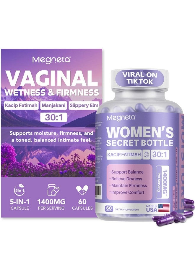 مرطب مهبلي MEGNETA، كاسيب فاطمة 1,000 ملغ ومانجاكيني 200 ملغ لصحة المرأة الحميمة، شجرة الزلق للنساء، نباتي، 60 كبسولة - Image 1