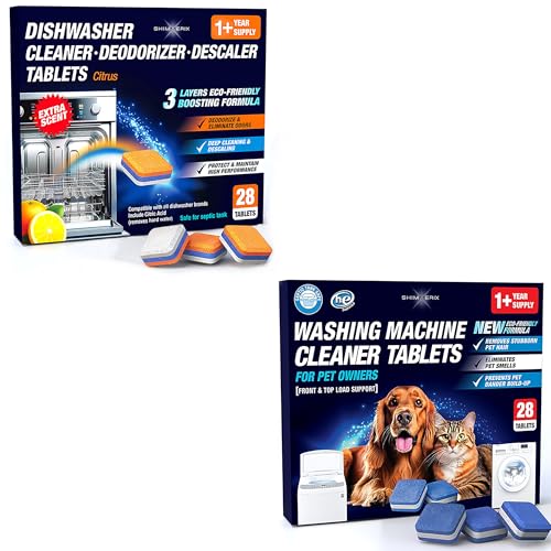 SHIMMERIX Washing Machine Cleaner Tablets for Pet Owners 28 Pack Dishwasher Cleaner Deodorizer Descaler Tablets 28 Pack Bundle 1 Plus Year Supply Septic Safe Eco Friendly Formula - Image 1