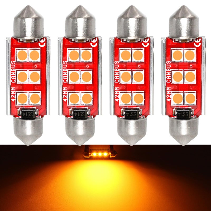 PHINLION 578 LED Light Bulbs Super Bright 3030 6SMD Festoon 41mm 42mm 2112 2122 LED Bulbs for Car Interior Map Dome Trunk Courtesy Lights Amber Yellow 4 Pack - Image 3