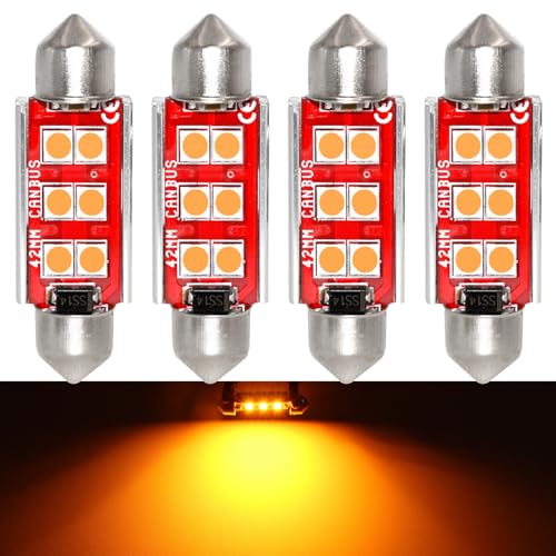PHINLION 578 LED Light Bulbs Super Bright 3030 6SMD Festoon 41mm 42mm 2112 2122 LED Bulbs for Car Interior Map Dome Trunk Courtesy Lights Amber Yellow 4 Pack - Image 1