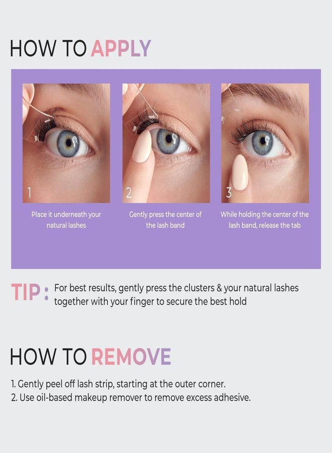 Impress KISS imPRESS Falsies Easy Tab Press On Self Adhesive Eyelashes, Black, 'Authentic Natural', 1 Pair of 5mm-7mm Inner Natural Volume Eyelash Clusters & 1 Pair of 7mm-9mm Outer Half-Lashes with Easy Tabs - Image 2