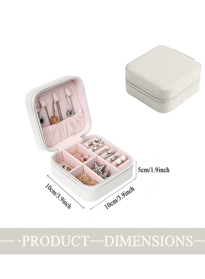 صندوق منظم مجوهرات للنساء، شنطة تنظيم مجوهرات محمولة للسفر صغيرة للخواتم والدلايات والحلقان والسلاسل والاساور  (ابيض)، جلد صناعي - Image 2