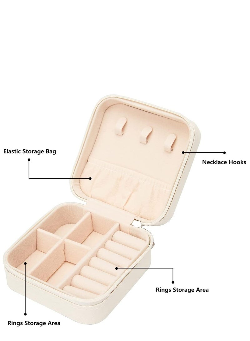 صندوق منظم مجوهرات للنساء، شنطة تنظيم مجوهرات محمولة للسفر صغيرة للخواتم والدلايات والحلقان والسلاسل والاساور  (ابيض)، جلد صناعي - Image 3