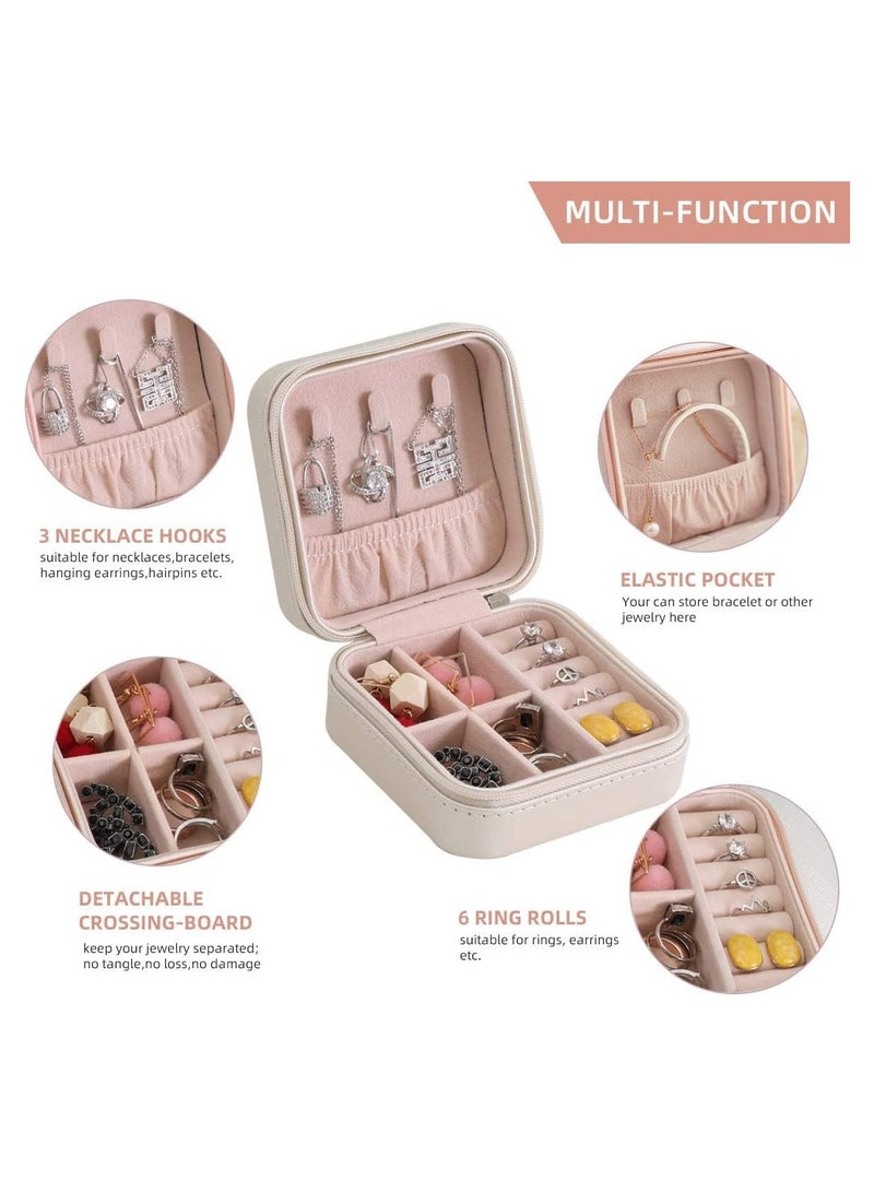 صندوق منظم مجوهرات للنساء، شنطة تنظيم مجوهرات محمولة للسفر صغيرة للخواتم والدلايات والحلقان والسلاسل والاساور  (ابيض)، جلد صناعي - Image 4