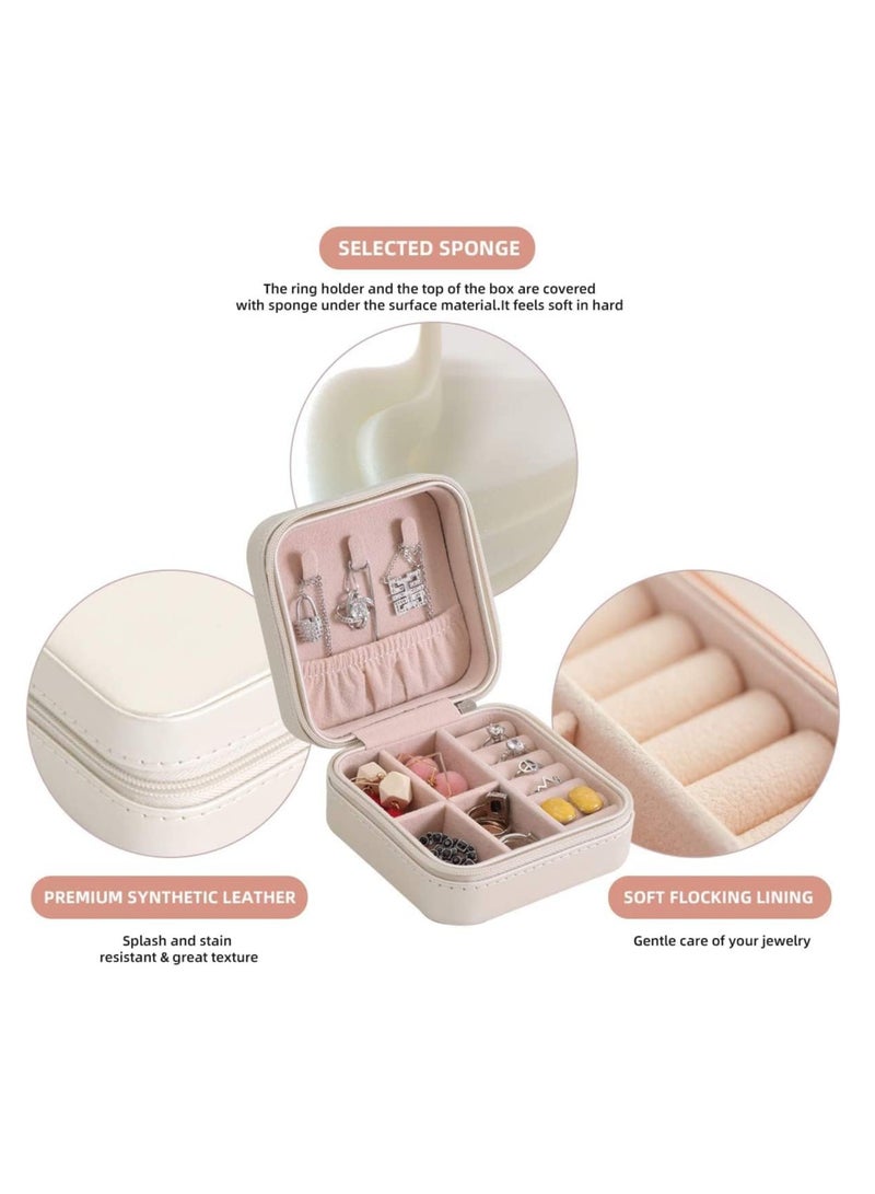 صندوق منظم مجوهرات للنساء، شنطة تنظيم مجوهرات محمولة للسفر صغيرة للخواتم والدلايات والحلقان والسلاسل والاساور  (ابيض)، جلد صناعي - Image 5