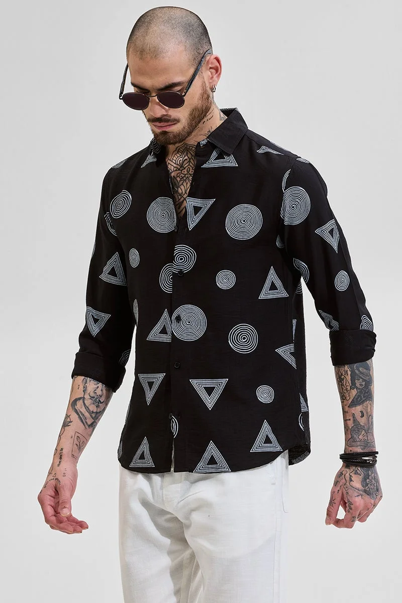 SNITCH Black Geometric Slim Fit Shirt