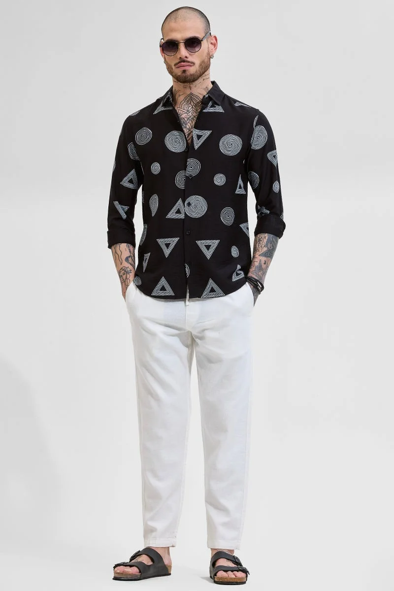 SNITCH Black Geometric Slim Fit Shirt