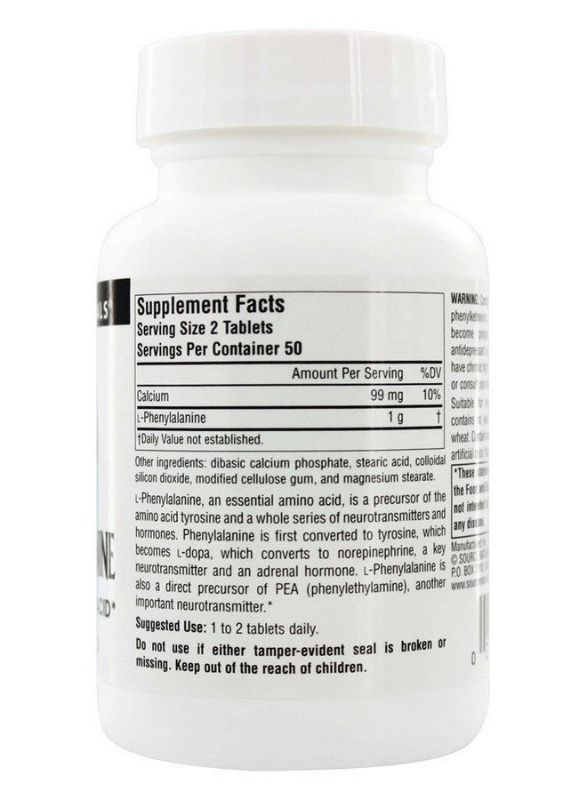 Source Naturals L-Phenylalanine Free Form Essential Amino Acid* - 100 Tablets - Image 3