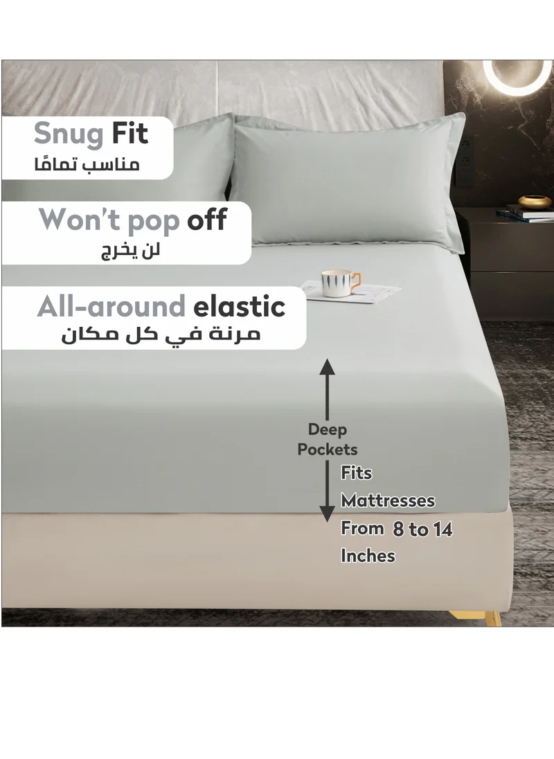Donetella Bedding Fitted Sheet Set 3-Pcs Super King Size (200x200 CM)Solid Soft & Silky Extra Deep Cooling Bed Sheet Brushed MIcrofiber , White
