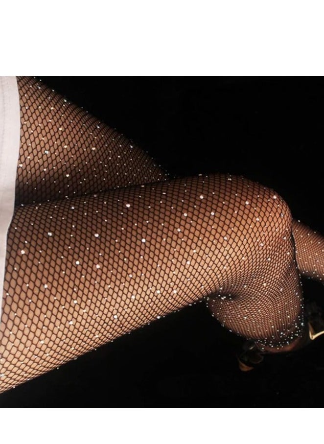 Generic - Womens High Waist Tights Fishnet Stockings Thigh High Pantyhose High Waist Tights Sparkle Rhinestone Fishnets Party Rhinestone Mesh Stockings - Image 1
