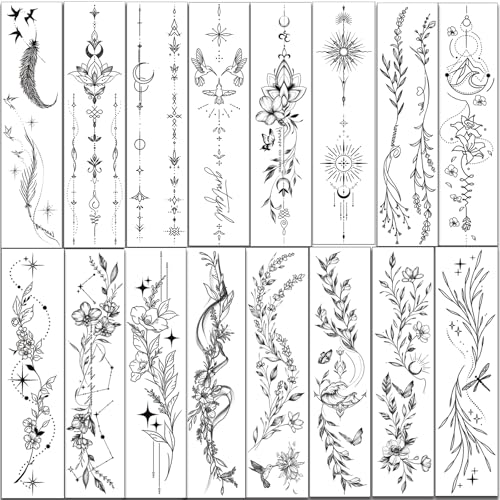 Tazimi Temporary Tattoos For Women Girls-24 Sheets Branch Flower Leaf Wild Plants Sketch Realistic Long-lasting Tattoo Stickers Waterproof Tattoo Sets for Arm Collarbone Leg Backbone Body Art - Image 4