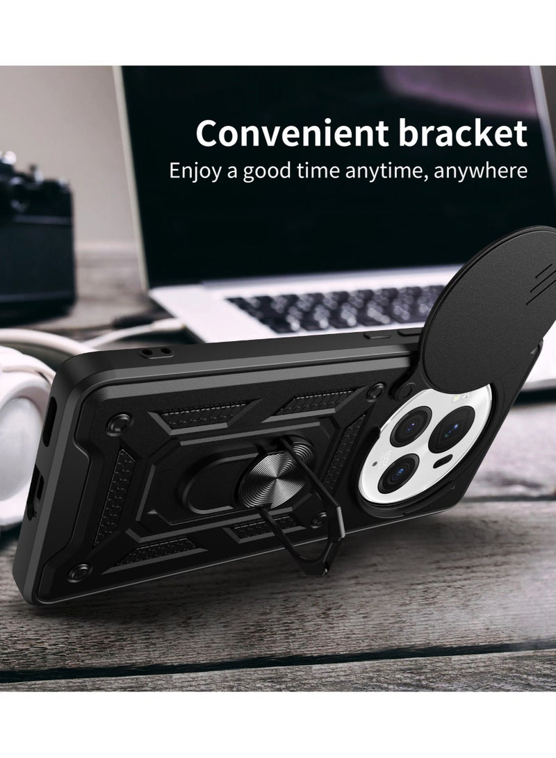 Phone Case Cover for Honor Magic 6 Pro 5G, Slide Camera Lens Cover + 360°Rotating Kickstand Ring + Support Magnetic Car Mount Shockproof Mobile Phone Case - Image 5