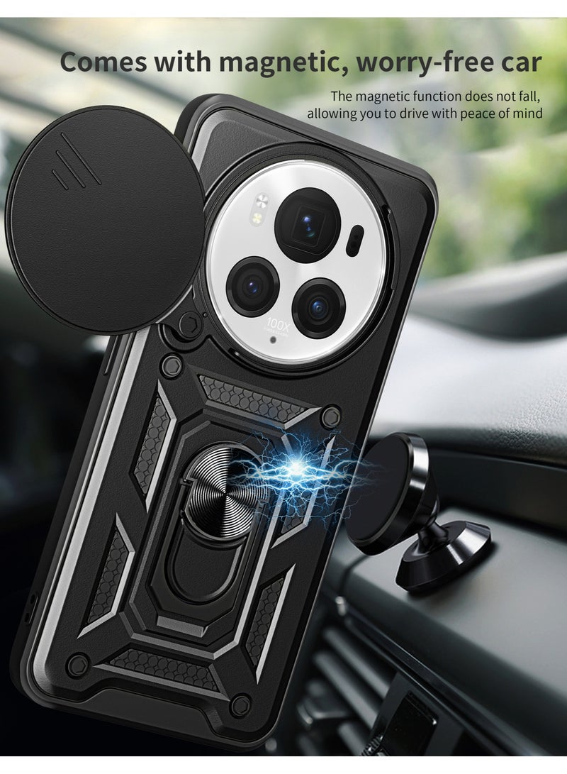Phone Case Cover for Honor Magic 6 Pro 5G, Slide Camera Lens Cover + 360°Rotating Kickstand Ring + Support Magnetic Car Mount Shockproof Mobile Phone Case - Image 2