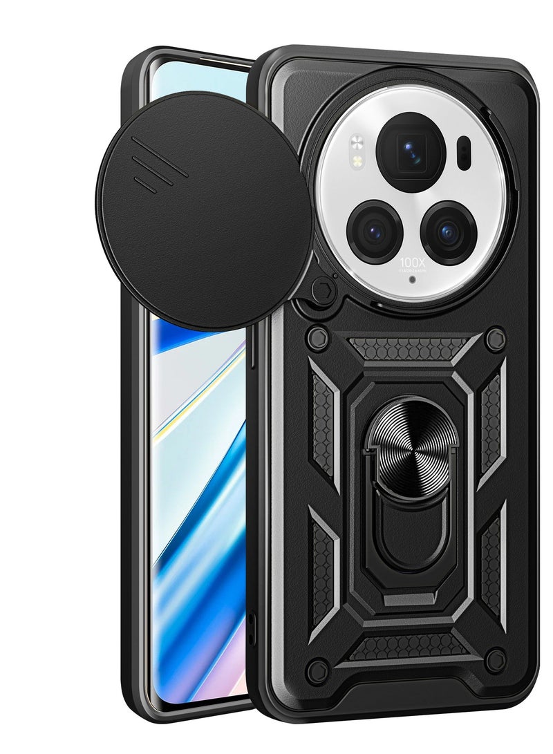 Phone Case Cover for Honor Magic 6 Pro 5G, Slide Camera Lens Cover + 360°Rotating Kickstand Ring + Support Magnetic Car Mount Shockproof Mobile Phone Case - Image 1