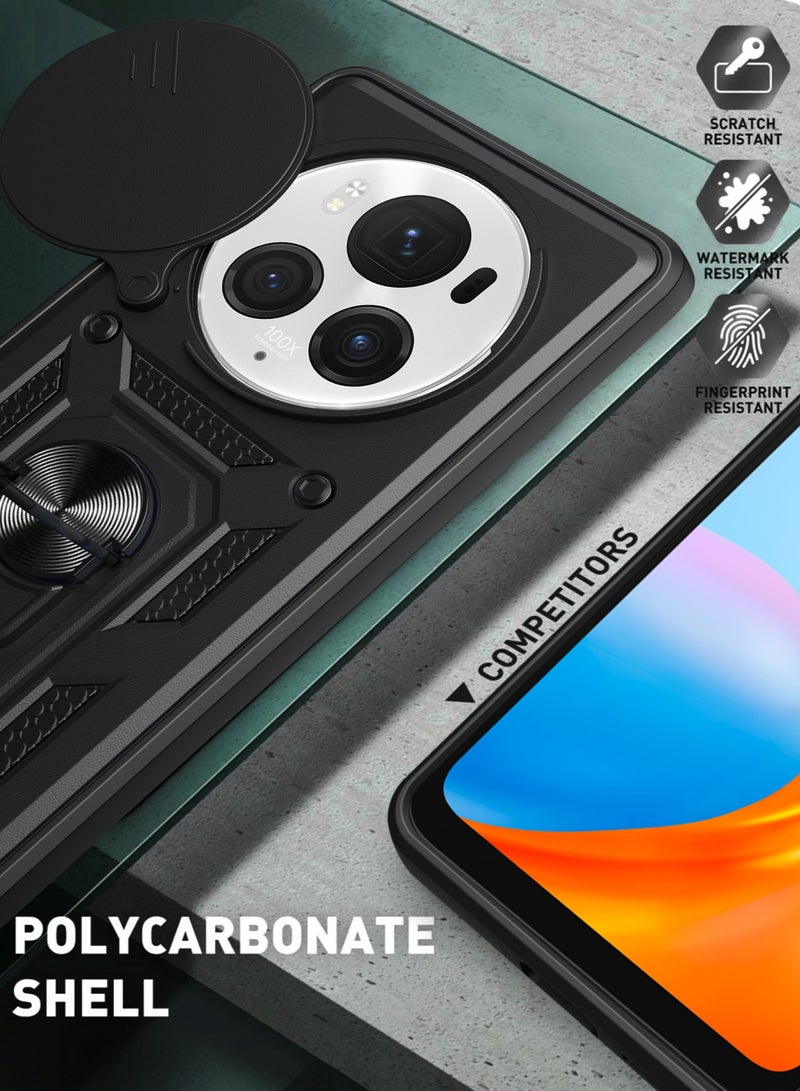 Phone Case Cover for Honor Magic 6 Pro 5G, Slide Camera Lens Cover + 360°Rotating Kickstand Ring + Support Magnetic Car Mount Shockproof Mobile Phone Case - Image 3