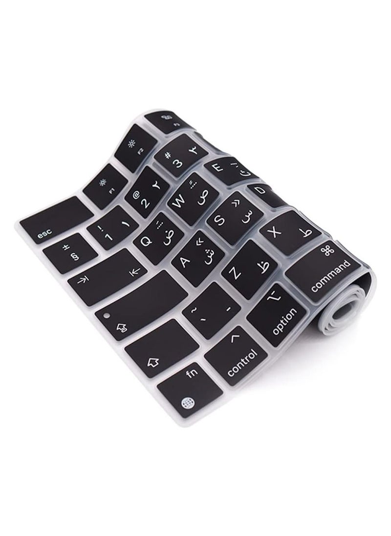 AMM - EU/UK Layout Arabic English Keyboard Cover Compatible with MacBook New Air 13.6" & 15.3" M4/M3/M2 Model:-A3113/A2681/A2941/A3114 Release 2024/2023/2022"& MacBook Pro 14.2" & 16.2" M4/M3/M2/M1 Model:- A3112/A3185/A3401/A2992/A2918/A2779/A2442/ A3403/A3186/A2991/A2780/A2485 Release 2024-2021" Black - Image 1